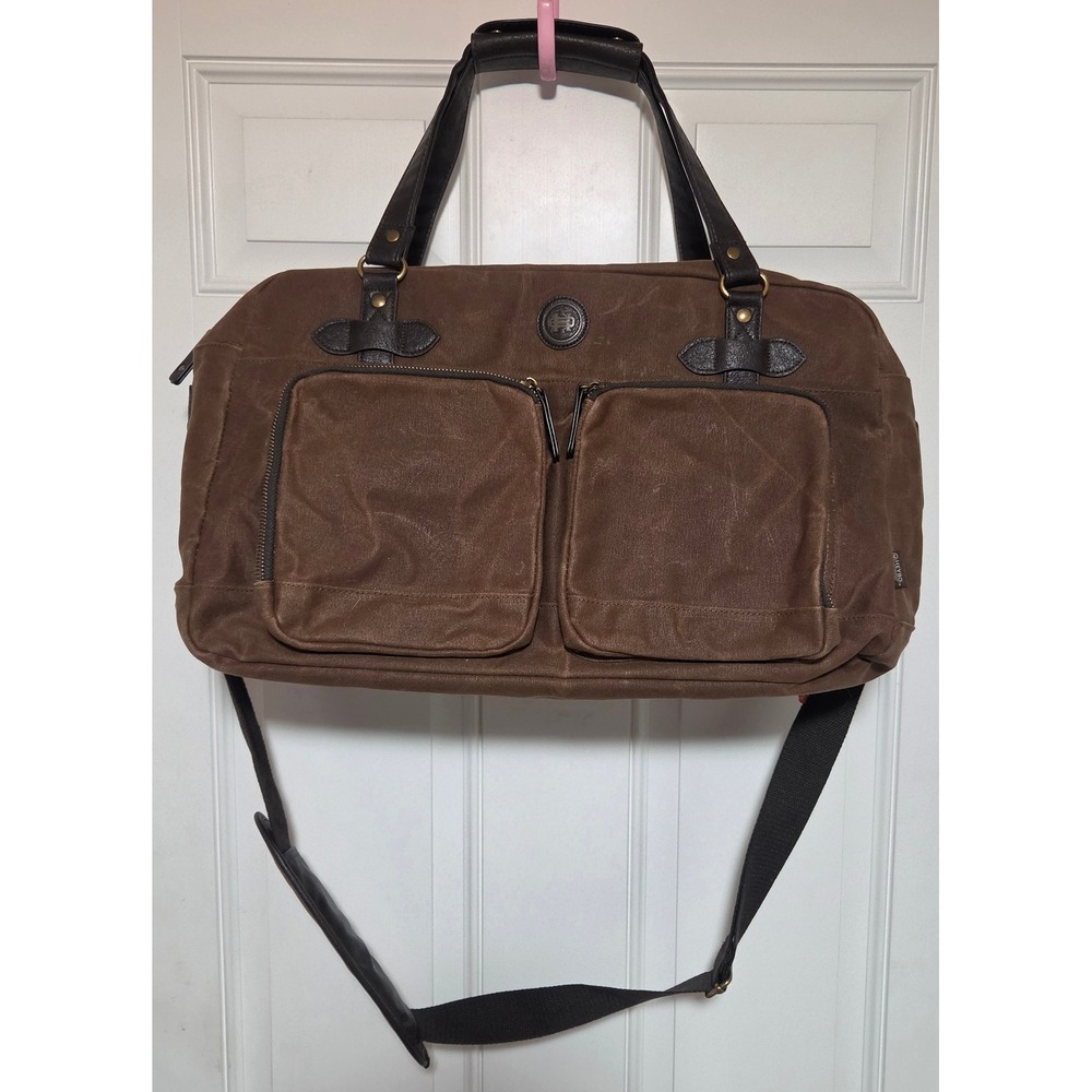 Heybo Outdoors Waxed Canvas Duffel Bag Brown Leather Trim Travel Weekender Carry